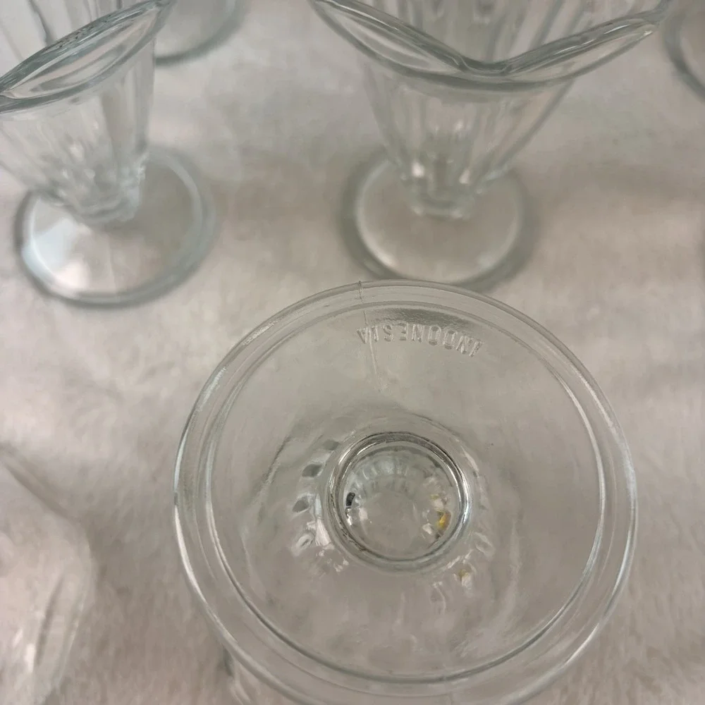 Vtg Kig Indonesia Tulip Soda Fountain Bowls Retro Pedestal Parfait Cups Set Of 8